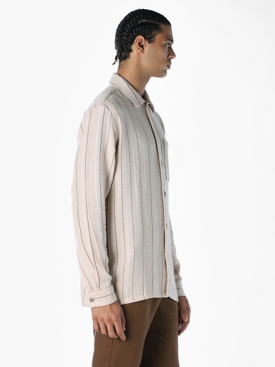 Striped Comfort Fit Shirt - Beige