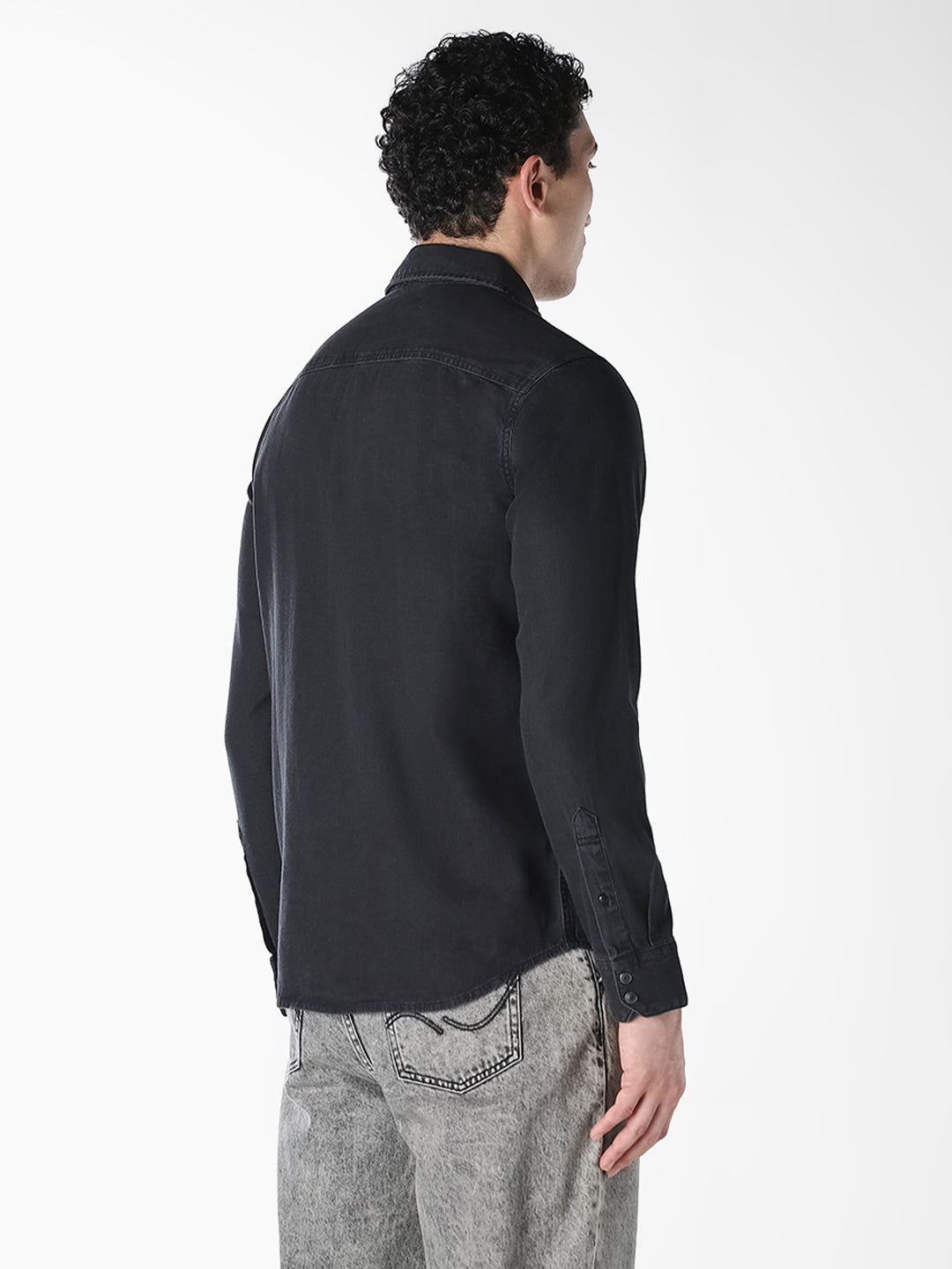 Men's Black Organic Cotton Denim Shirt - Regular Fit