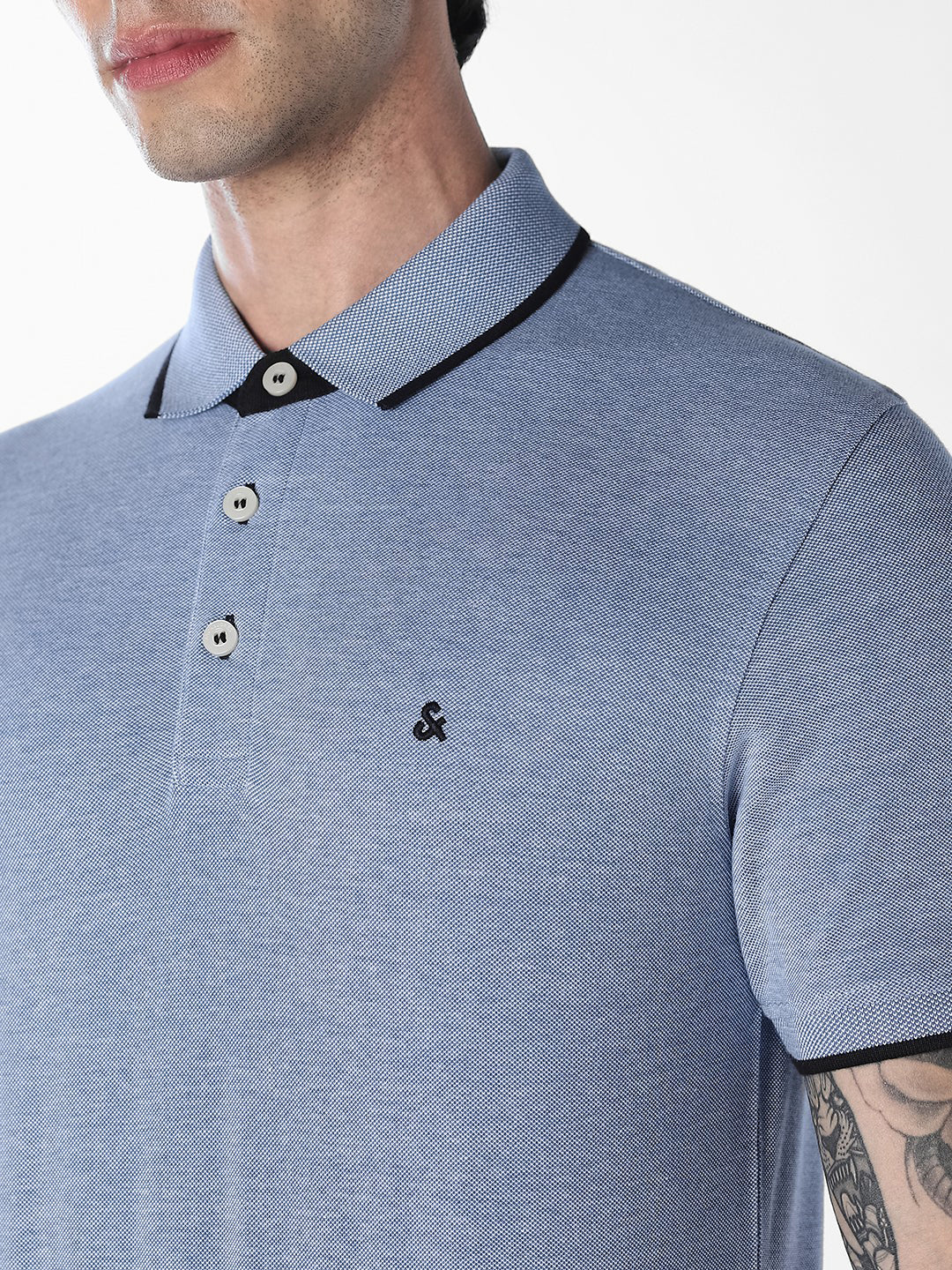 Light Blue Contrast Tipping Organic Cotton Polo