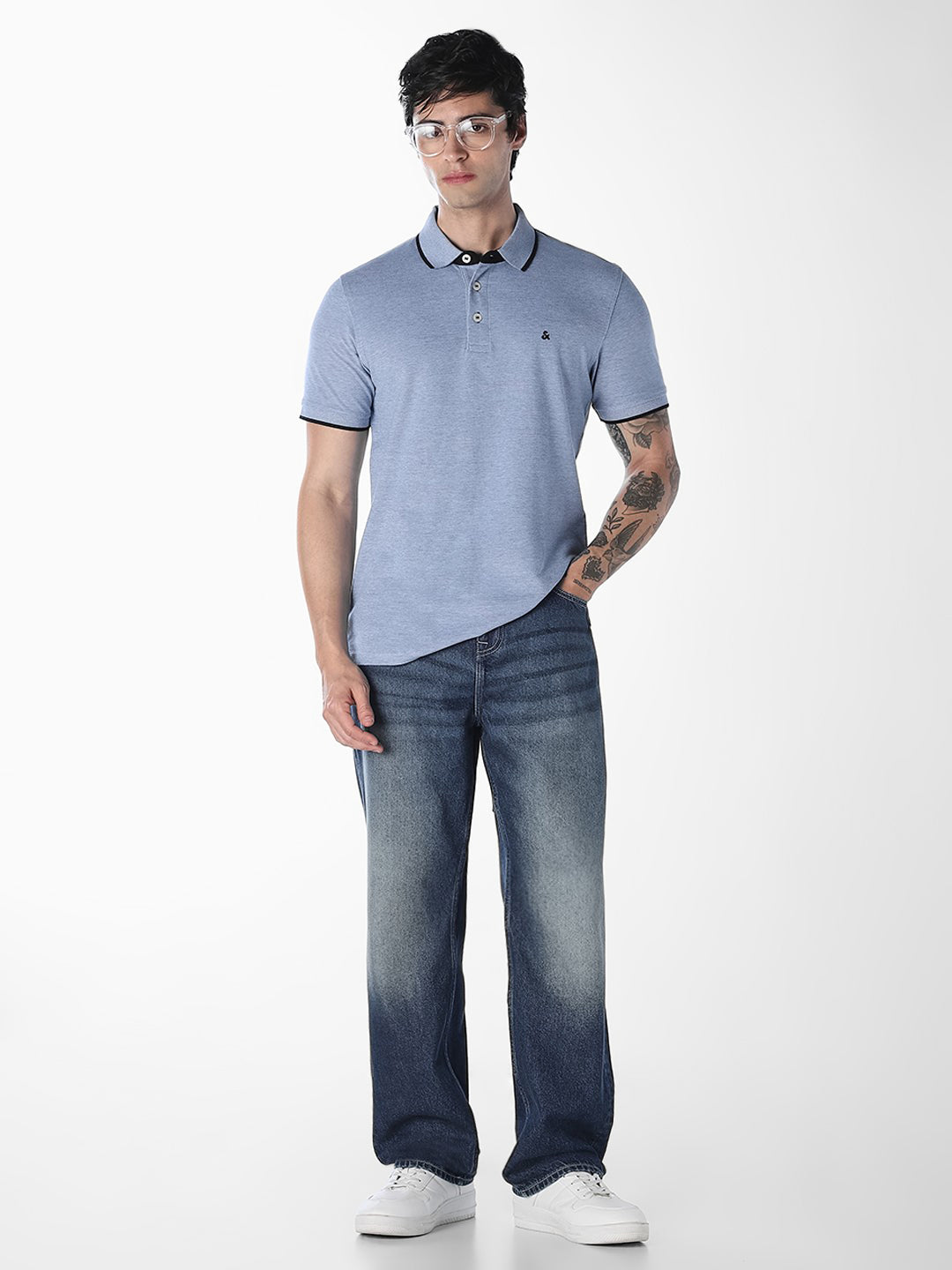 Light Blue Contrast Tipping Organic Cotton Polo