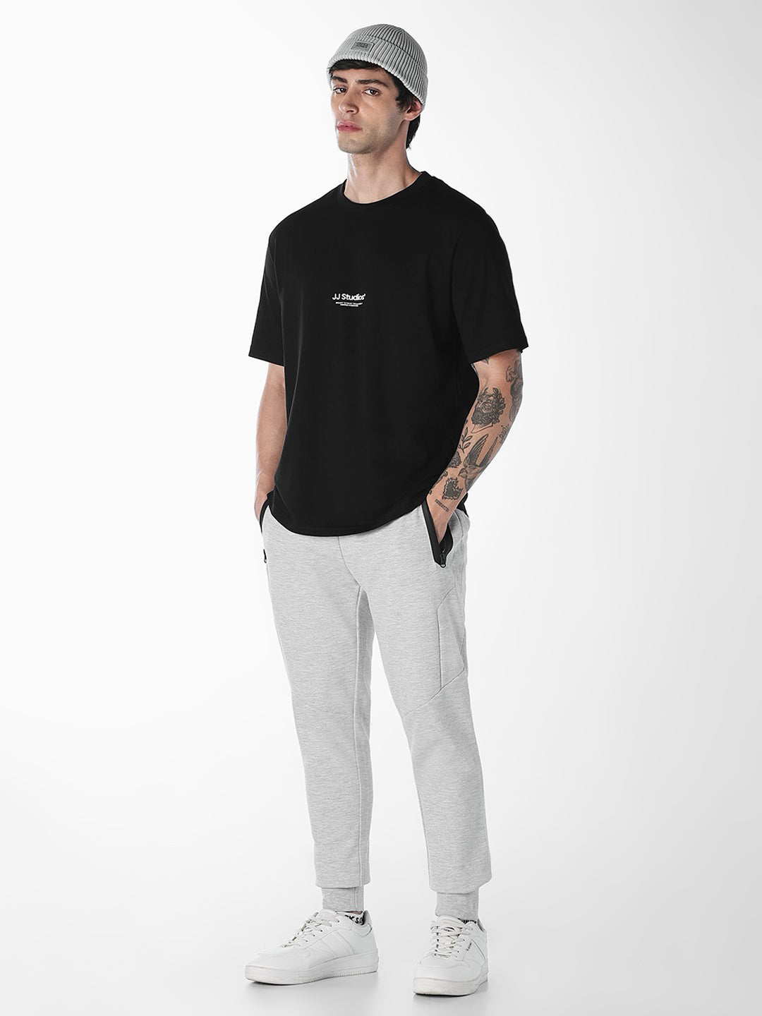Men's Organic Cotton Relaxed Fit Black Crew Neck Printed T-Shirt