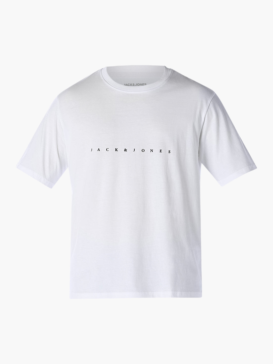 Men's White Cotton Boxy Fit Crew Neck Logo Print T-Shirt