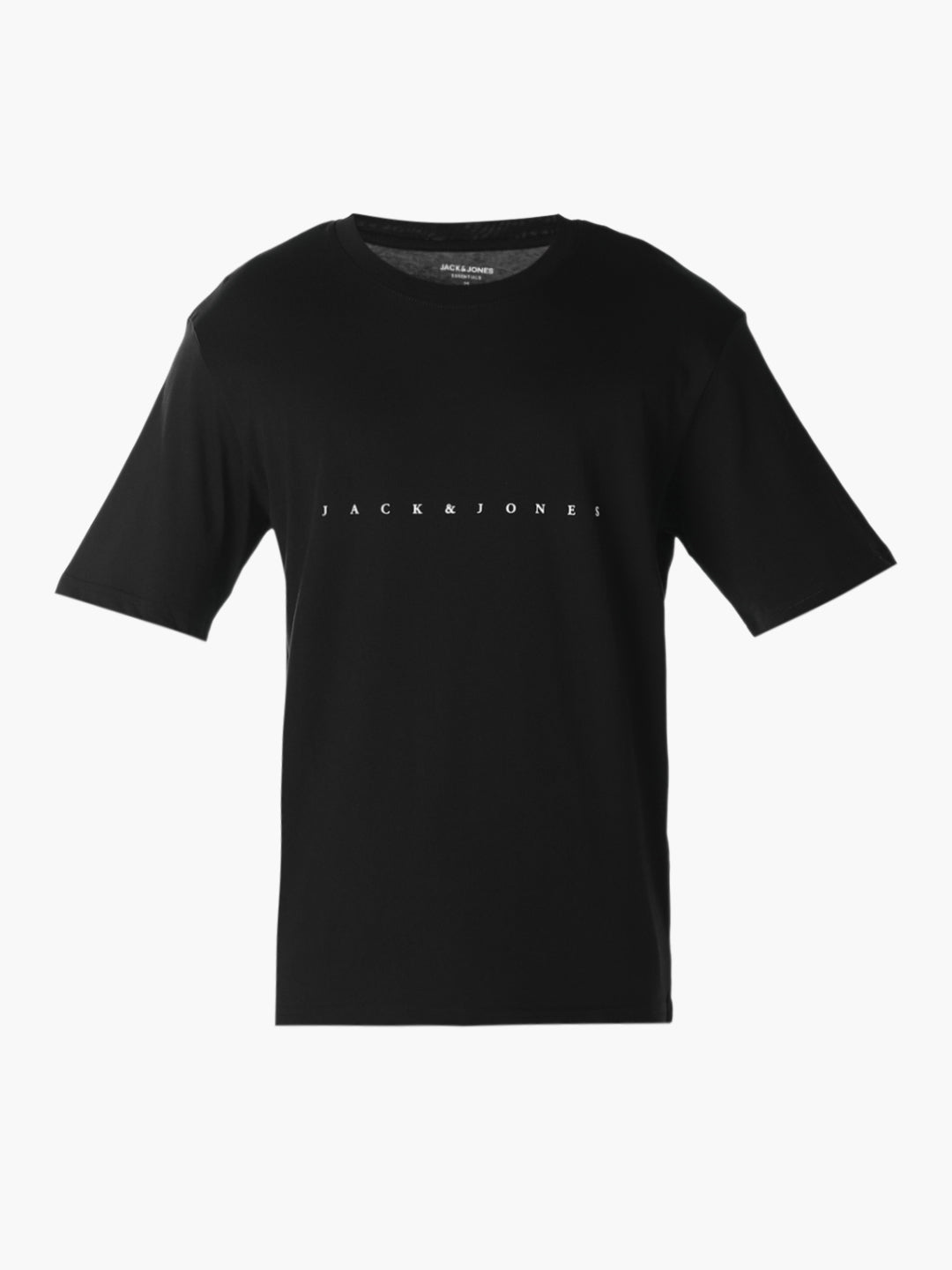 Men's Black Boxy Fit Crew Neck Logo Print T-Shirt
