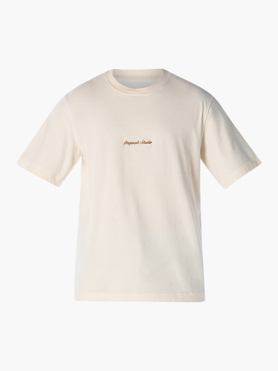 Men's Off White Relaxed Fit Crew Neck Embroidered T-Shirt