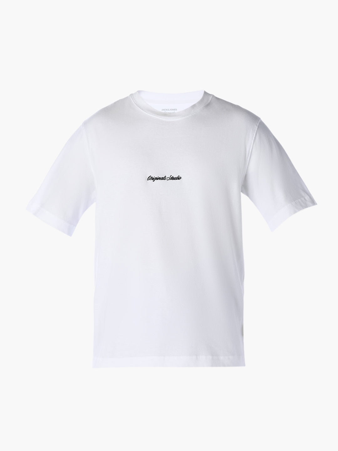 Men's White Relaxed Fit Crew Neck Embroidered T-Shirt