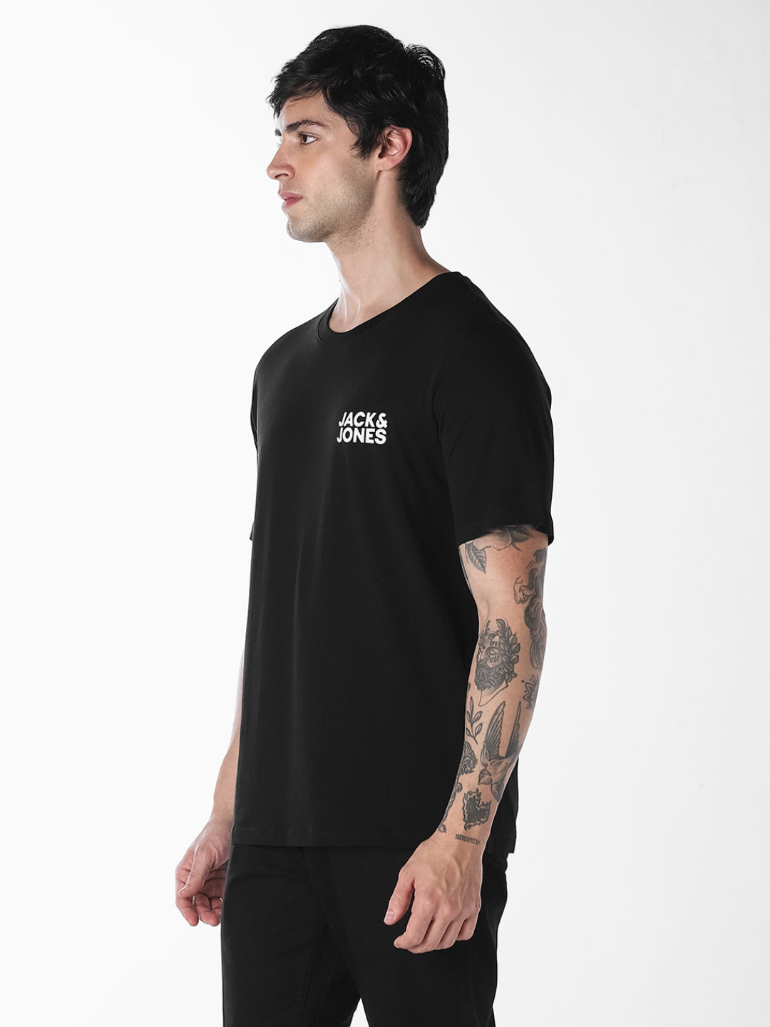 Men's Organic Cotton Slim Fit Crew Neck Logo Print T-Shirt - Black