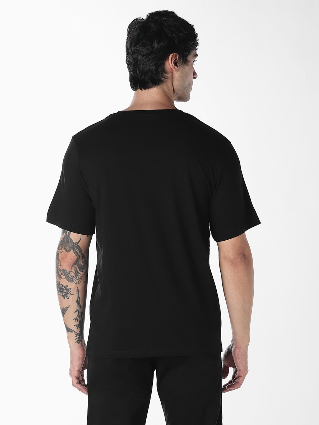 Men's Organic Cotton Slim Fit Crew Neck Logo Print T-Shirt - Black