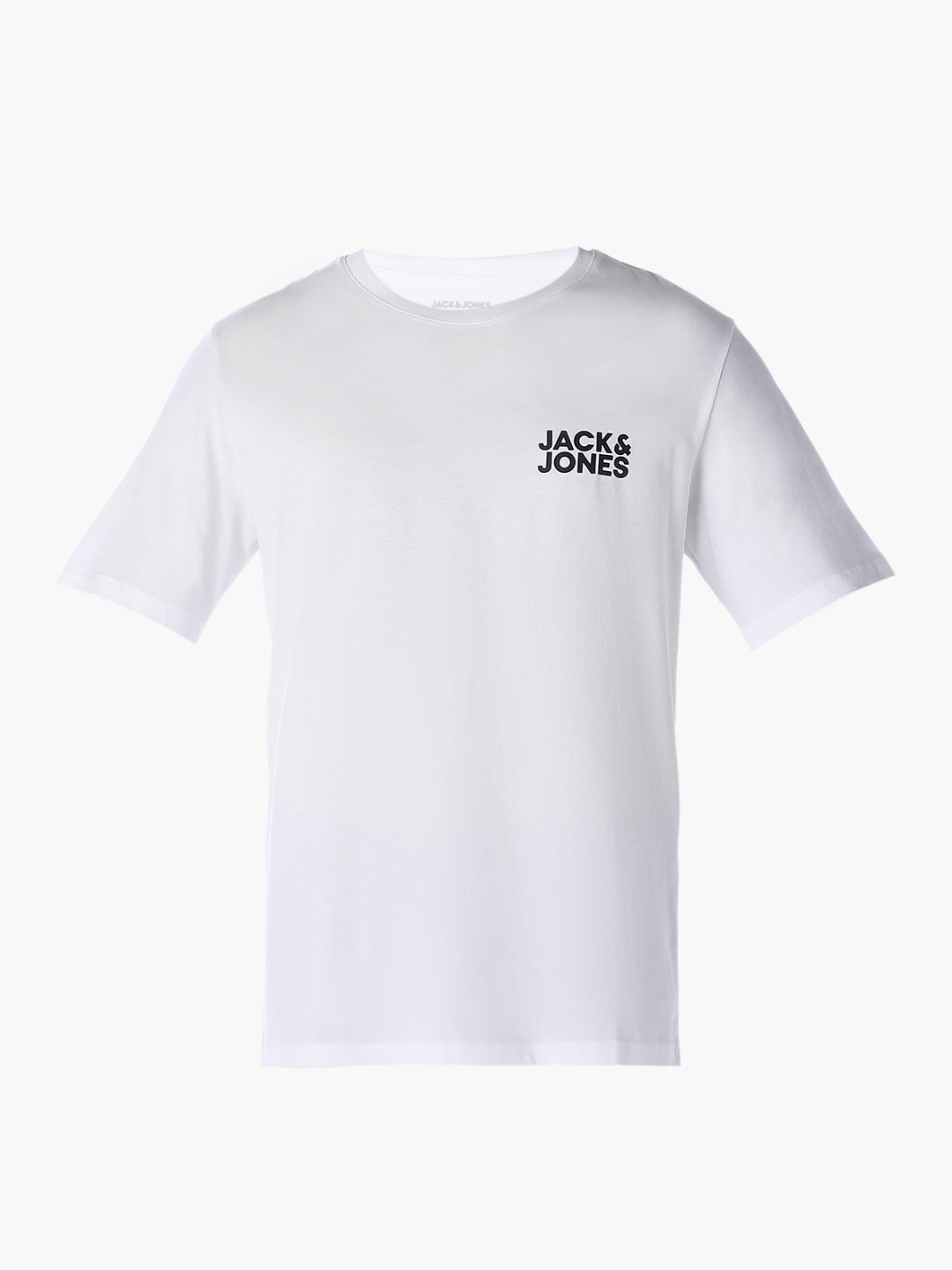 Men Organic Cotton Slim Fit White Crew Neck Logo Print T-Shirt