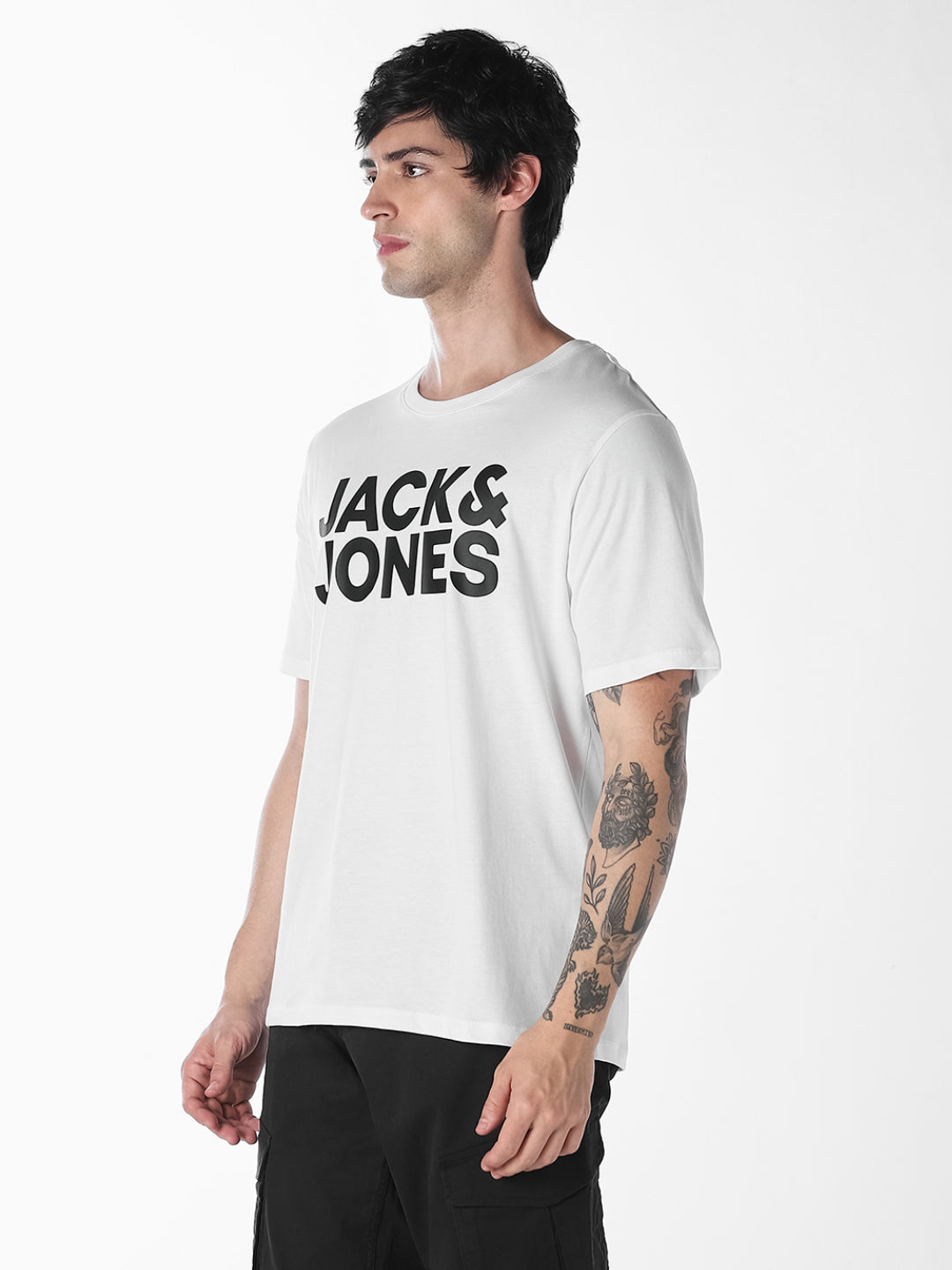 Men's Organic Cotton Slim Fit Crew Neck Logo Print T-Shirt - White