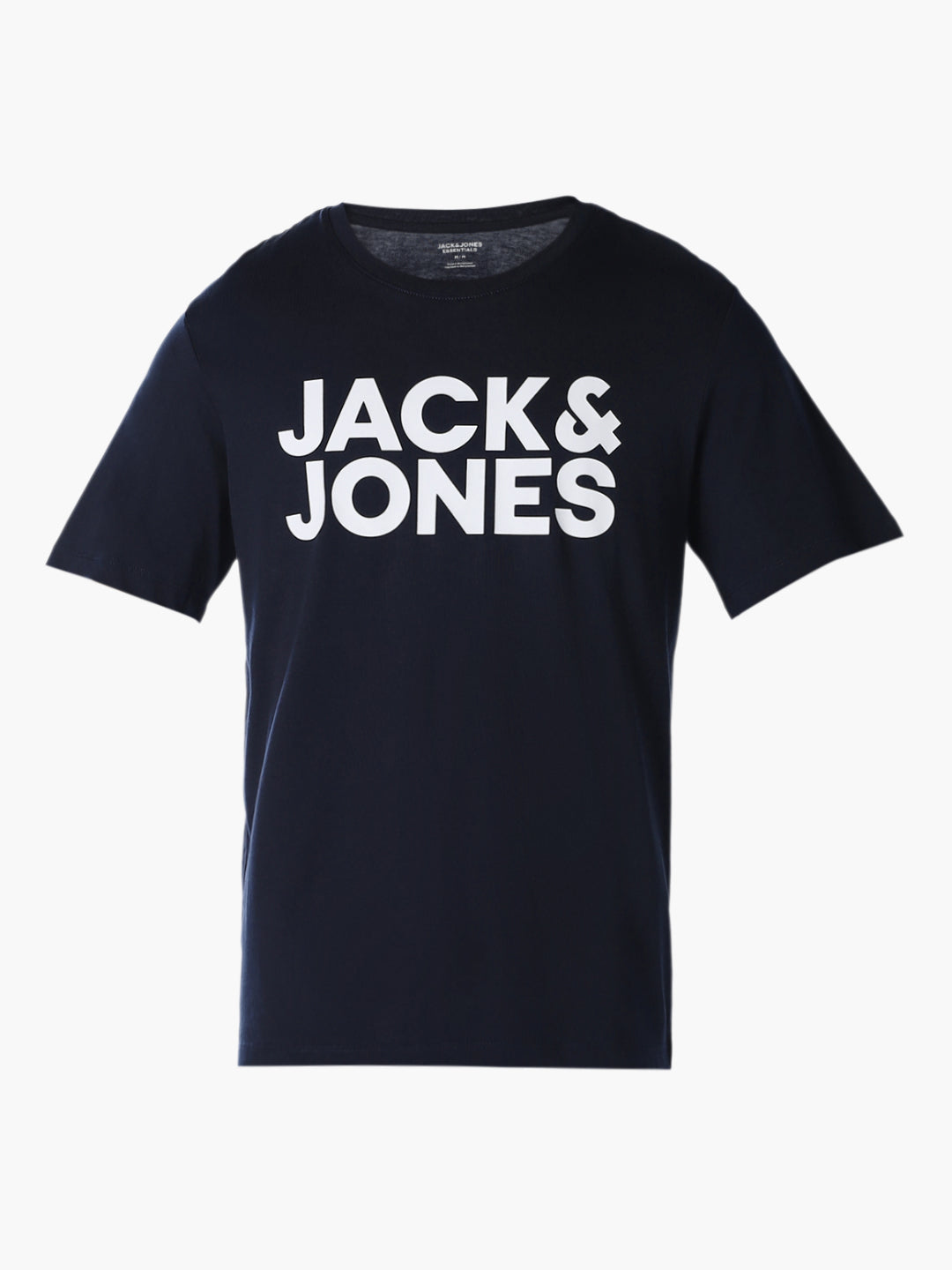 Men's Navy Blue Organic Cotton Slim Fit Logo Print Crew Neck T-Shirt