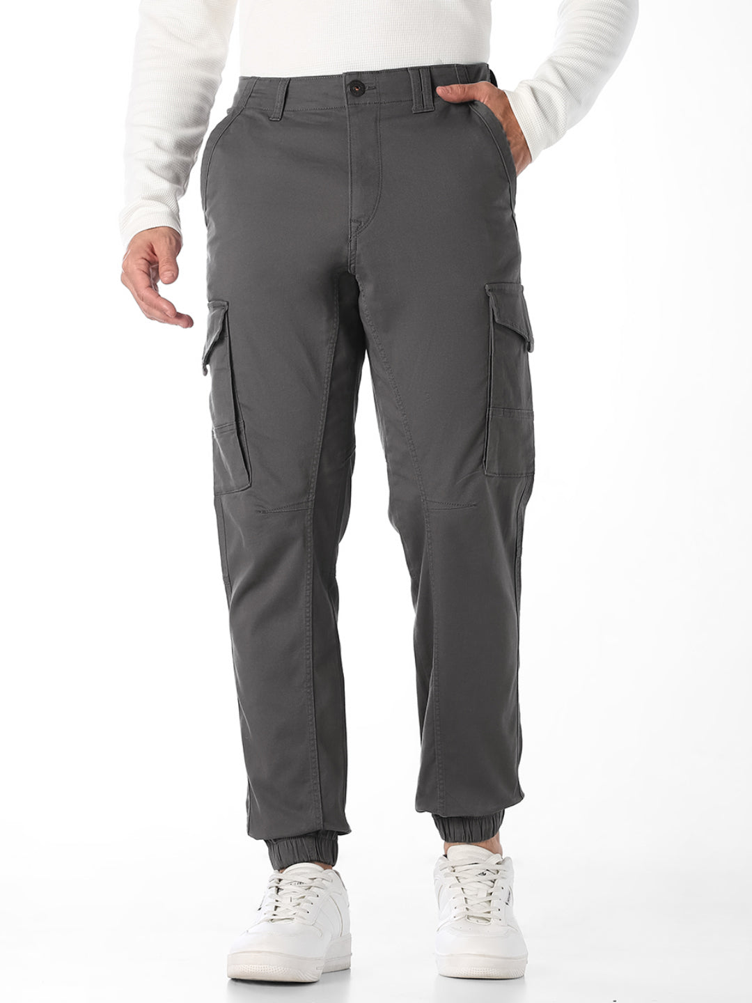 Grey Slim Fit Casual Cargos