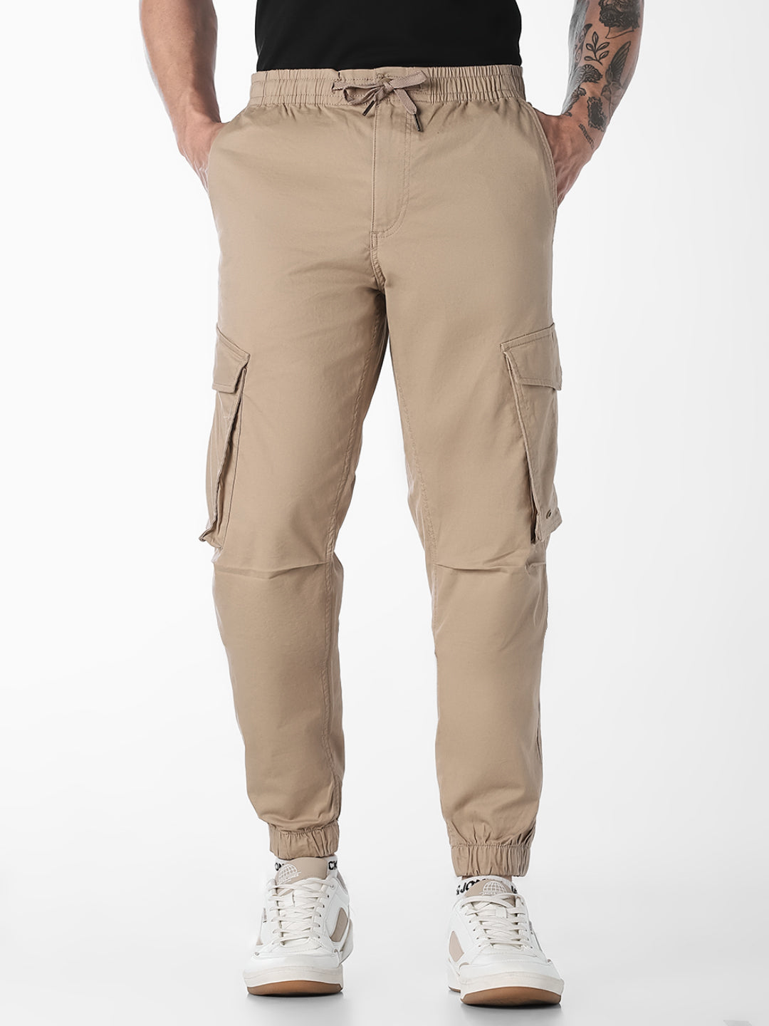 Brown Slim Fit Utility Cargo Joggers