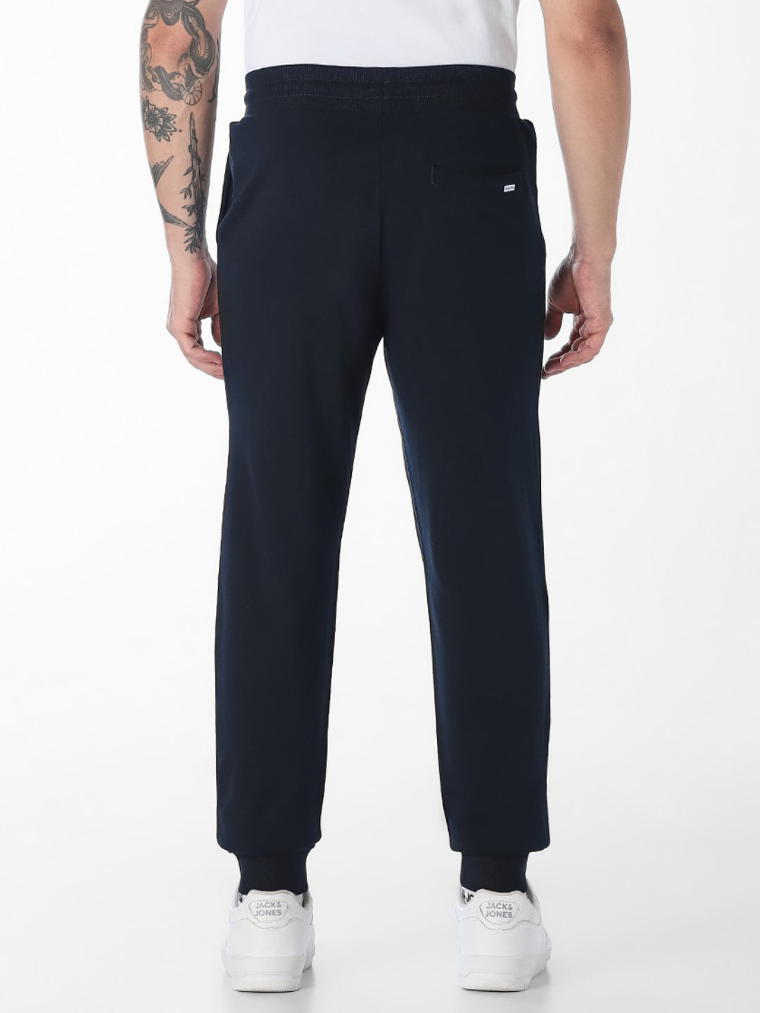 Men's Navy Blue Cotton Slim Fit Joggers With Drawstring Waist