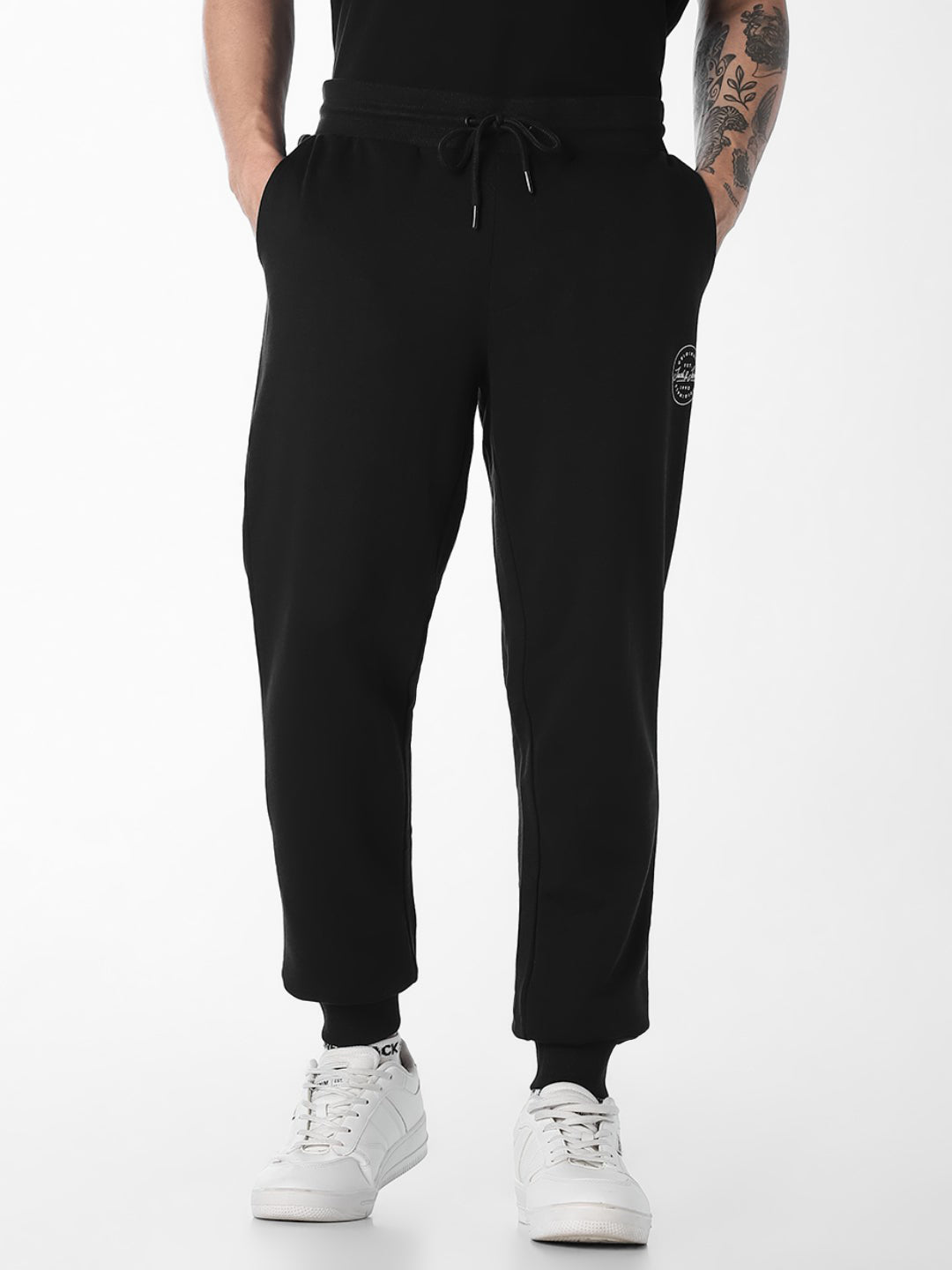 Men's Black Cotton Slim Fit Joggers With Drawstring Waist