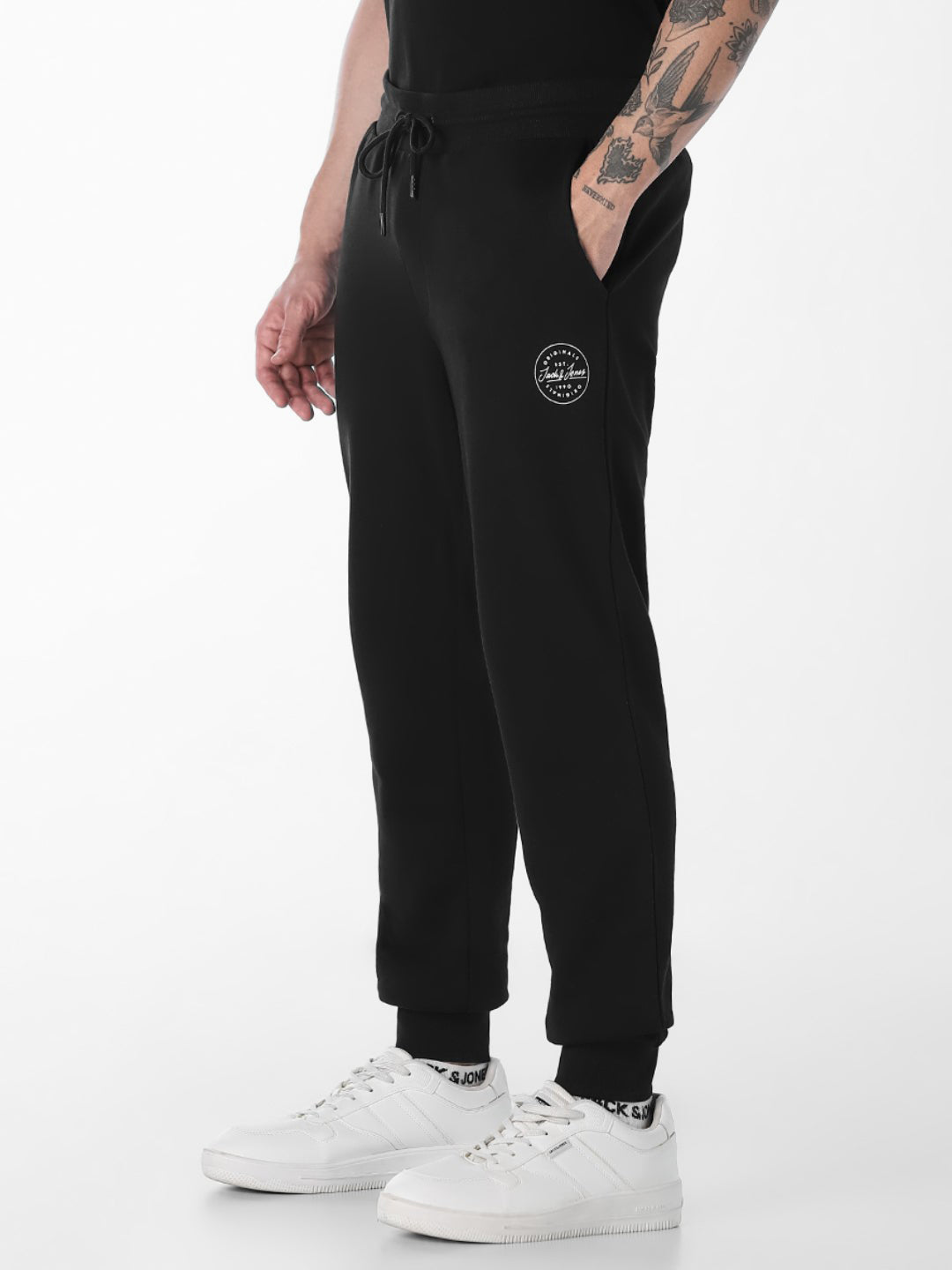 Men's Black Cotton Slim Fit Joggers With Drawstring Waist