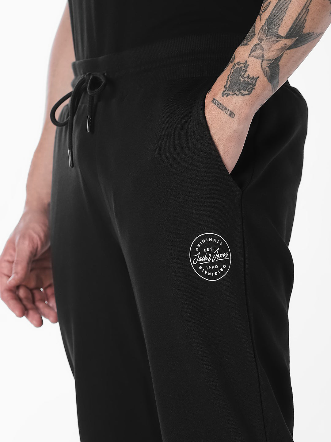 Men's Black Cotton Slim Fit Joggers With Drawstring Waist