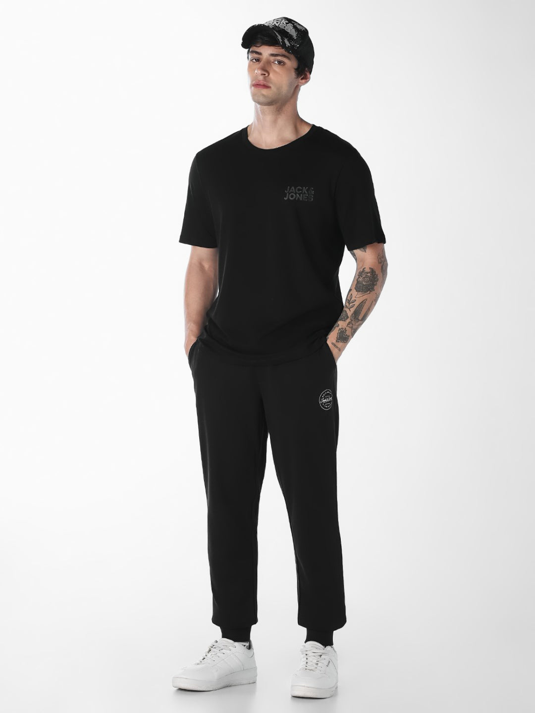Men's Black Cotton Slim Fit Joggers With Drawstring Waist