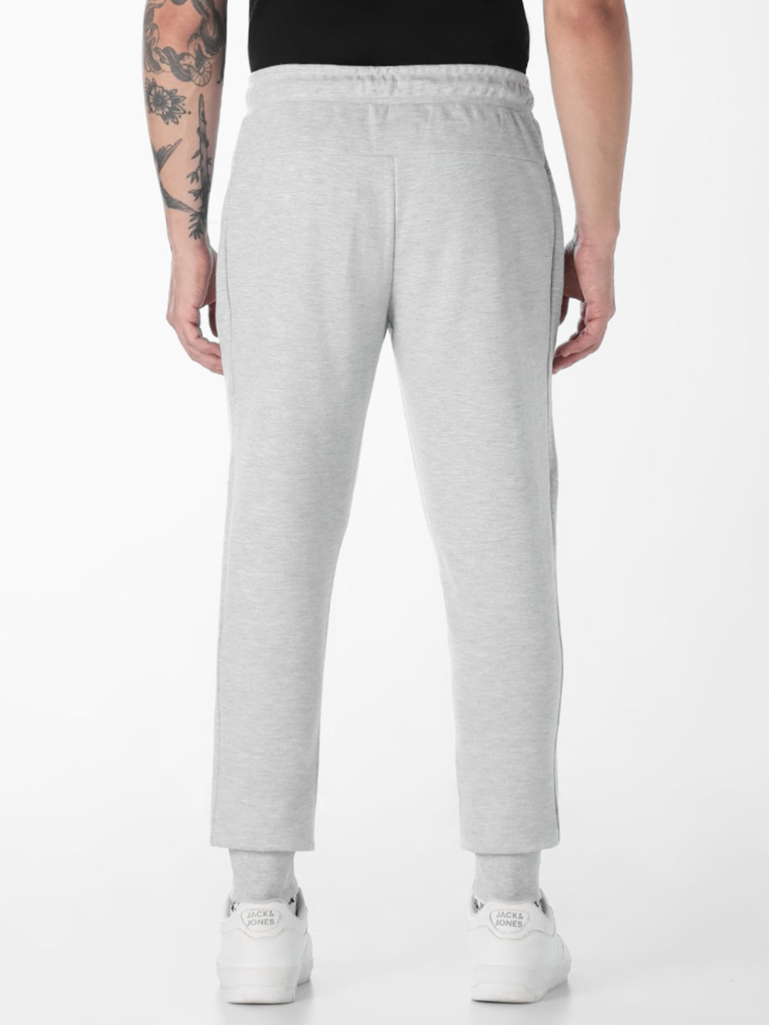 Men's Grey Melange Slim Fit Joggers With Zip Pockets