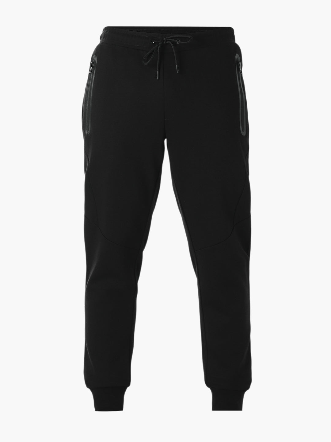 Men's Black Slim Fit Knit Joggers With Drawstring & Zip Pockets