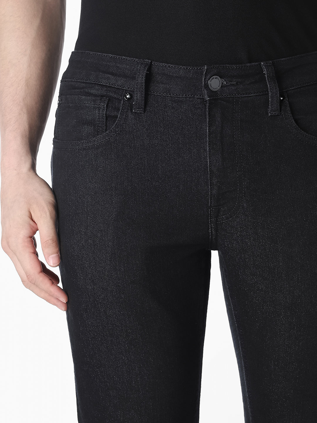 Men's Black Solid Straight Fit Mid-Rise Jeans
