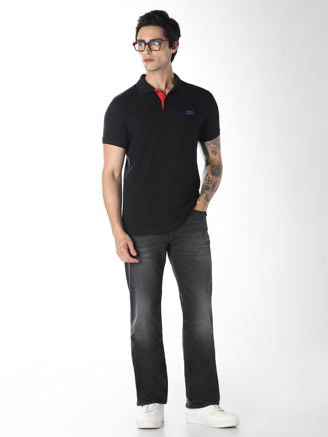 Men Bootcut Black Denim Jeans With Light Fade