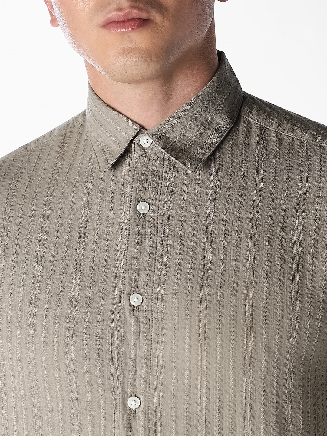 Greige Dobby Cotton Shirt