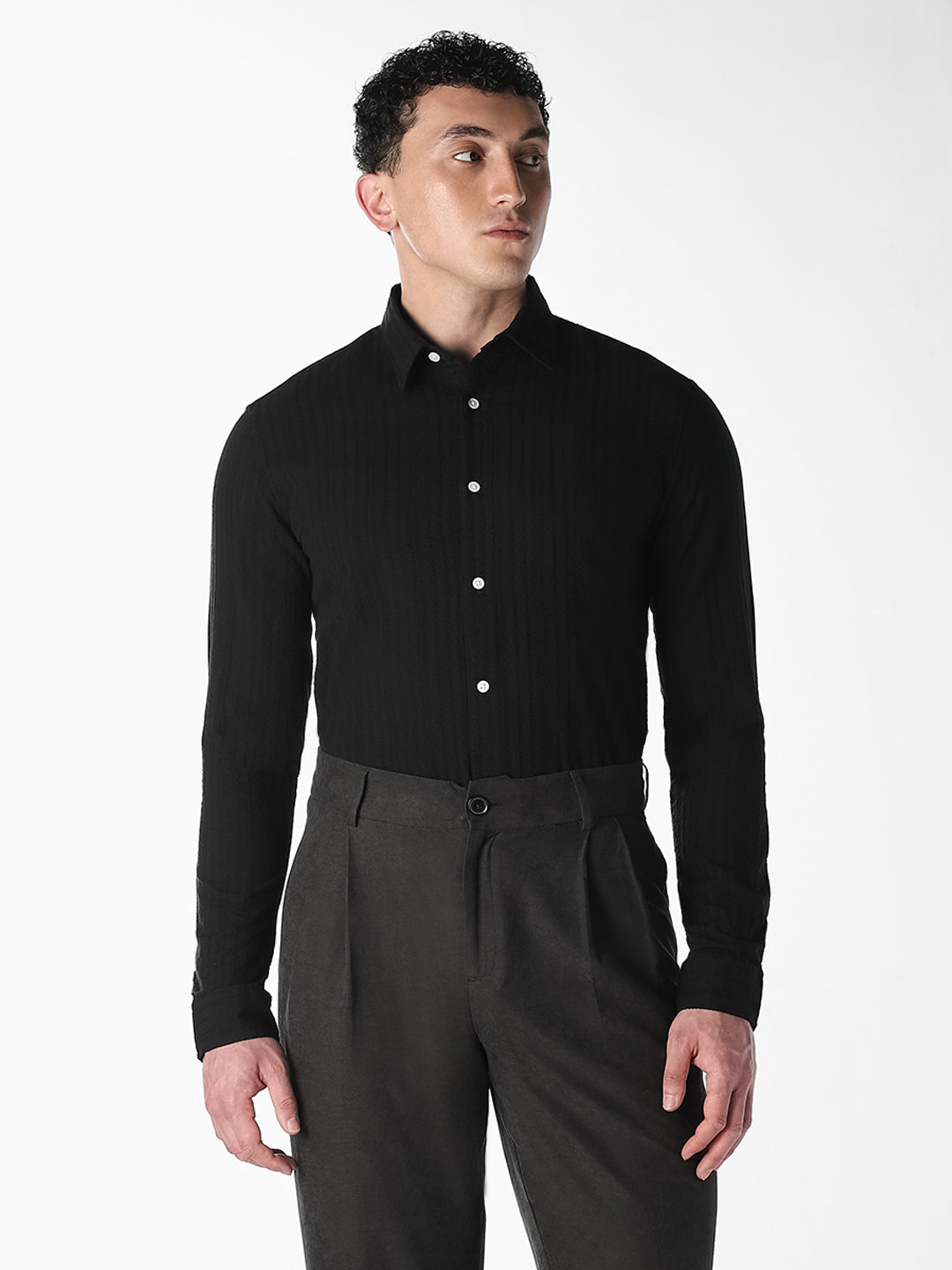 Black Dobby Cotton Shirt