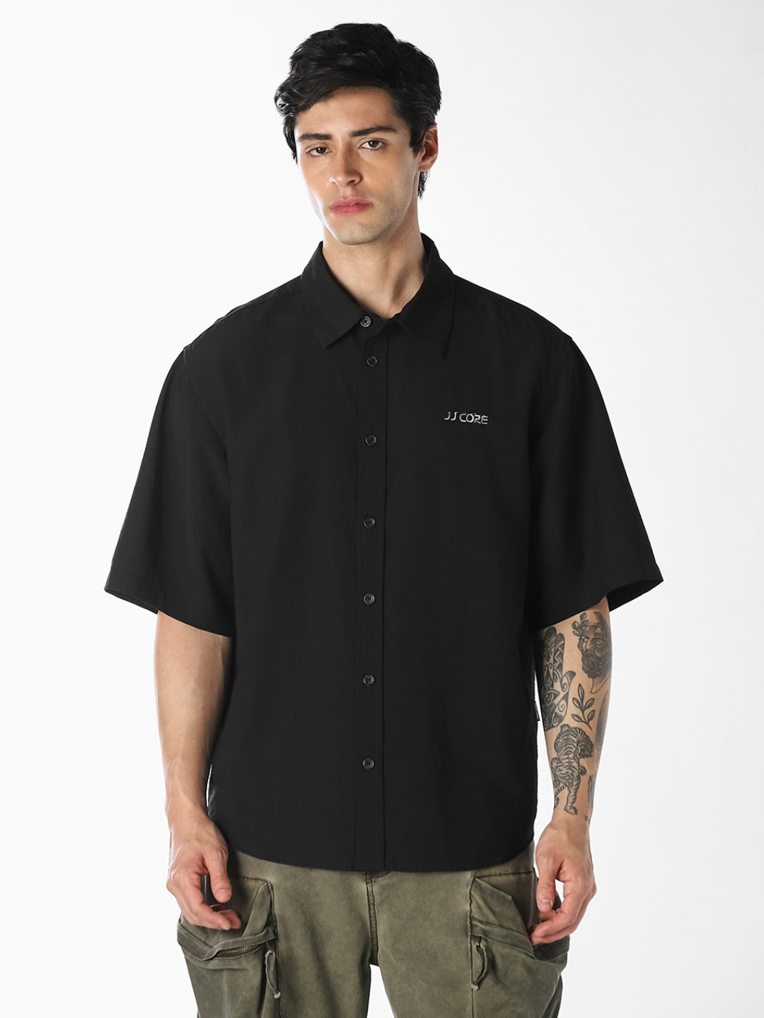 Black Embroidered Oversized Shirt