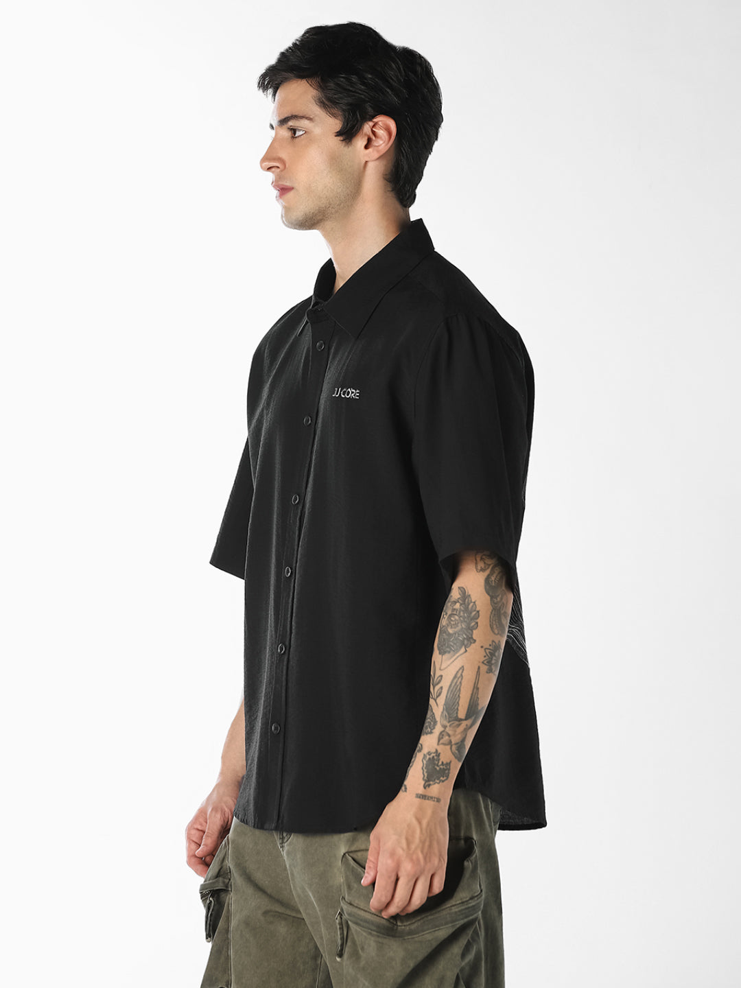 Black Embroidered Oversized Shirt