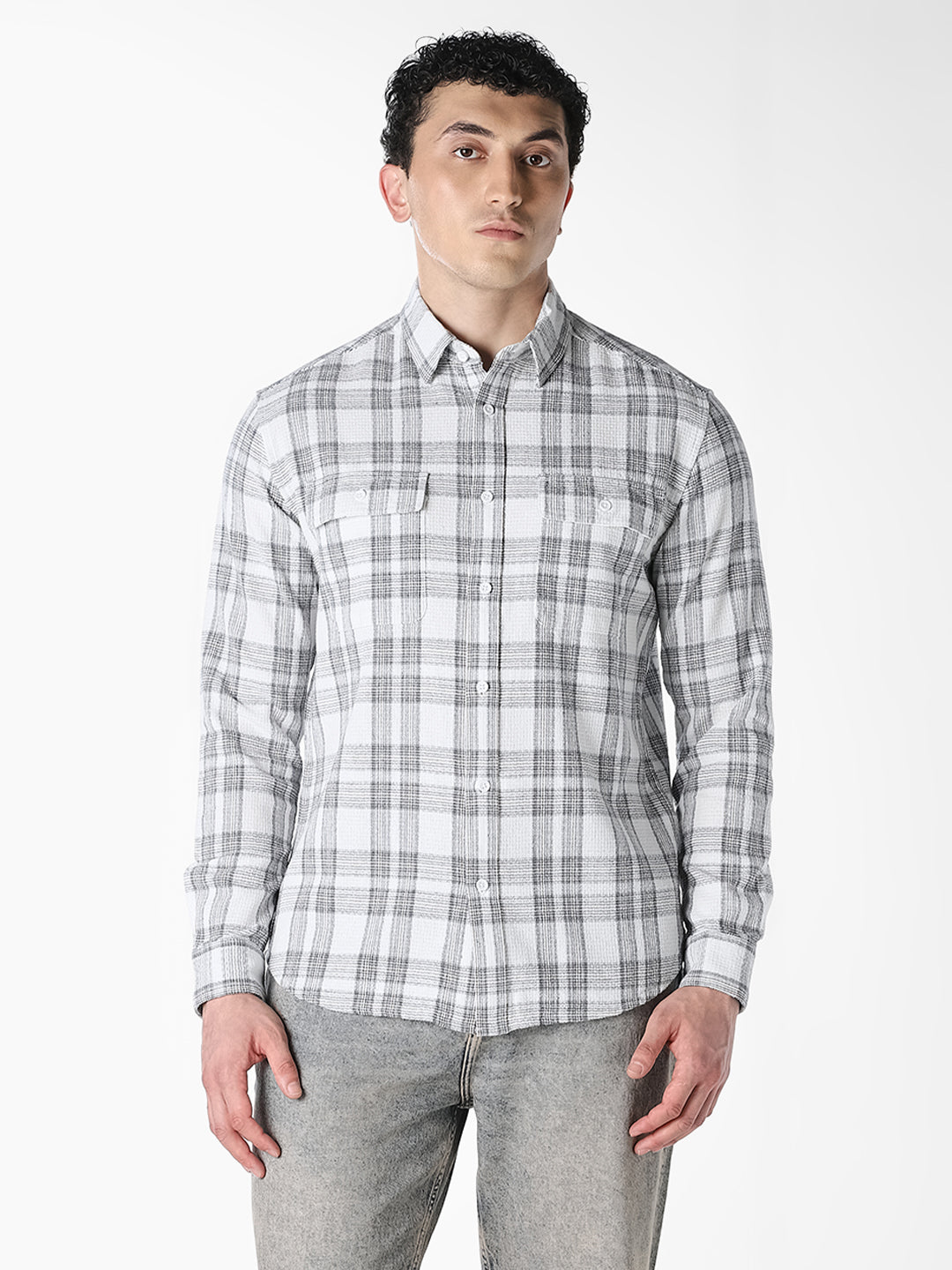 White Check Cotton Shirt