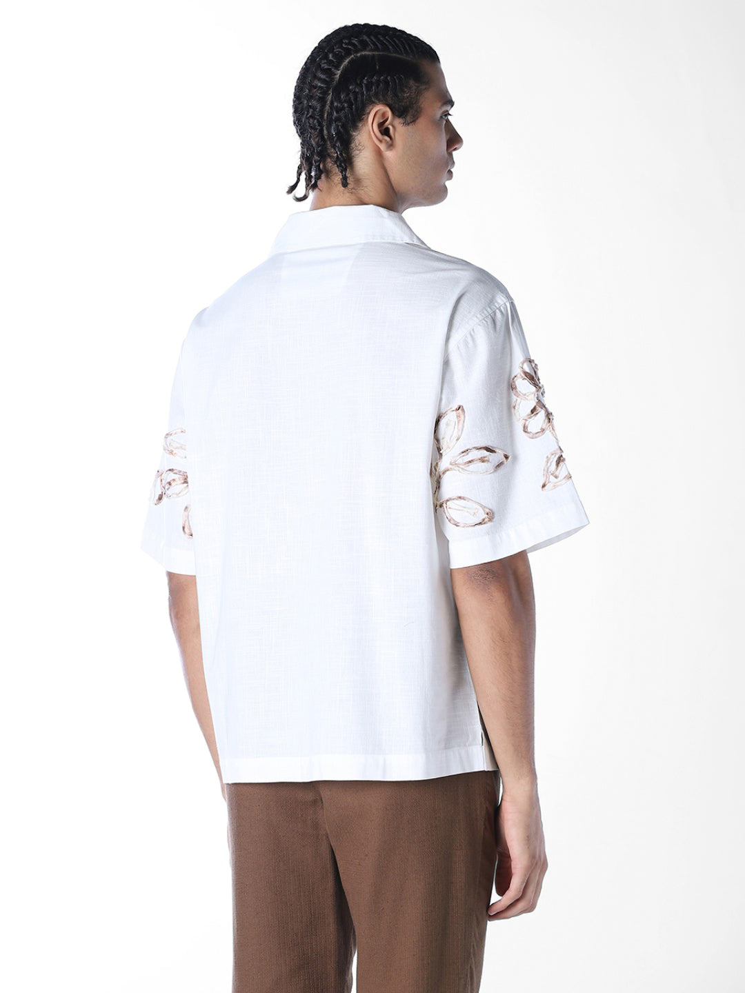 Applique Embroidered Oversized Shirt - White