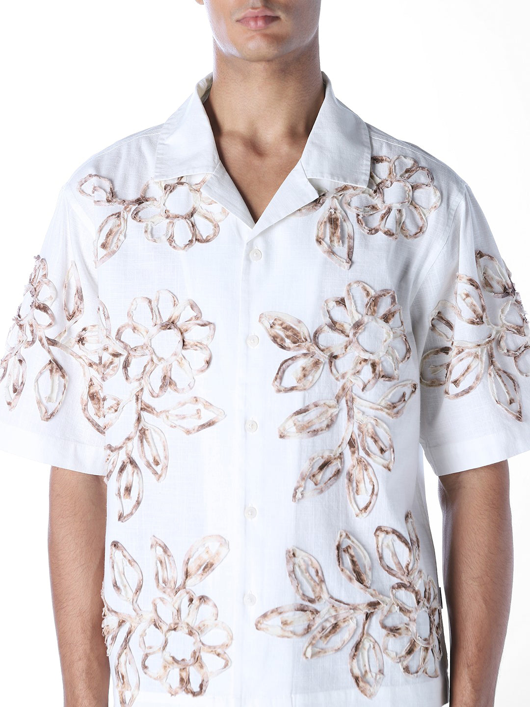 Applique Embroidered Oversized Shirt - White