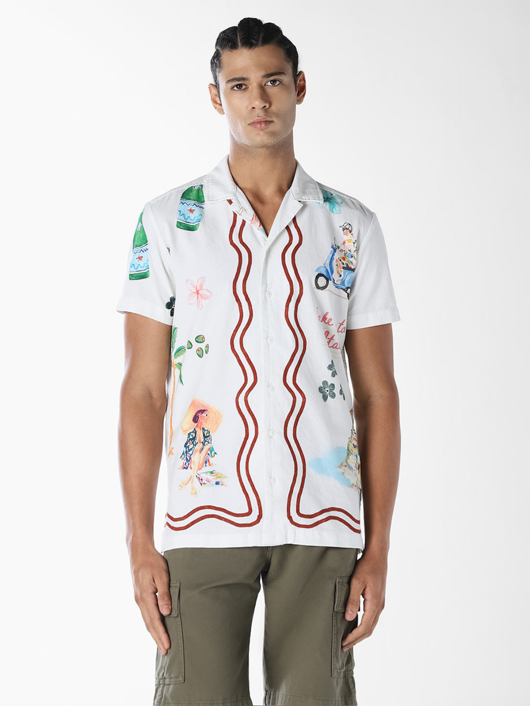 White Printed Comfort Fit Shirt