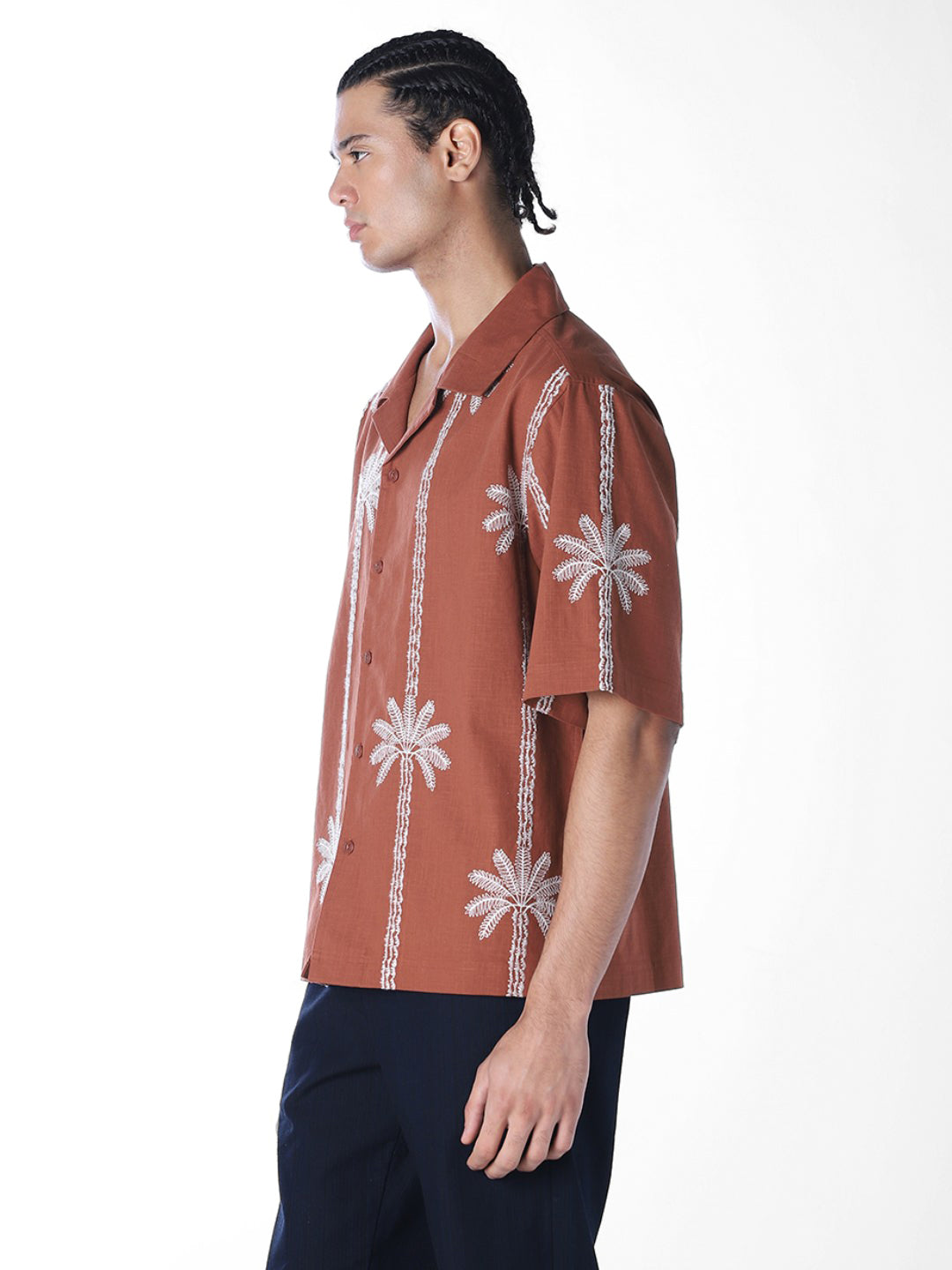 Rust Embroidered Oversized Shirt