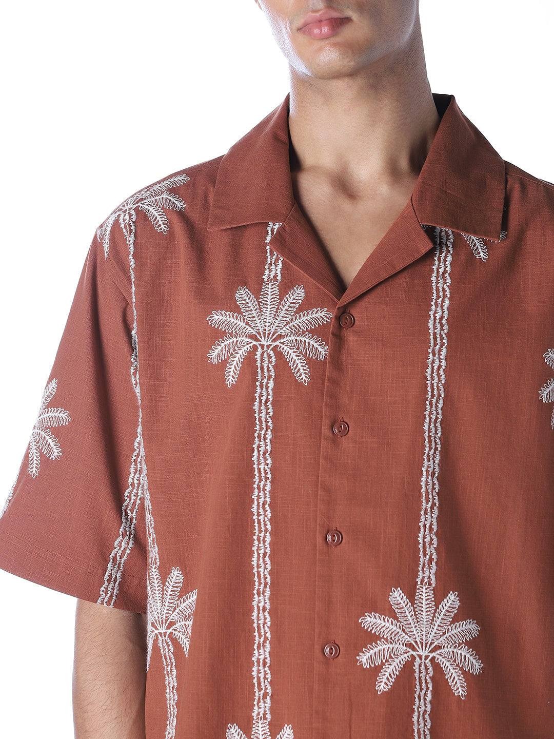 Rust Embroidered Oversized Shirt