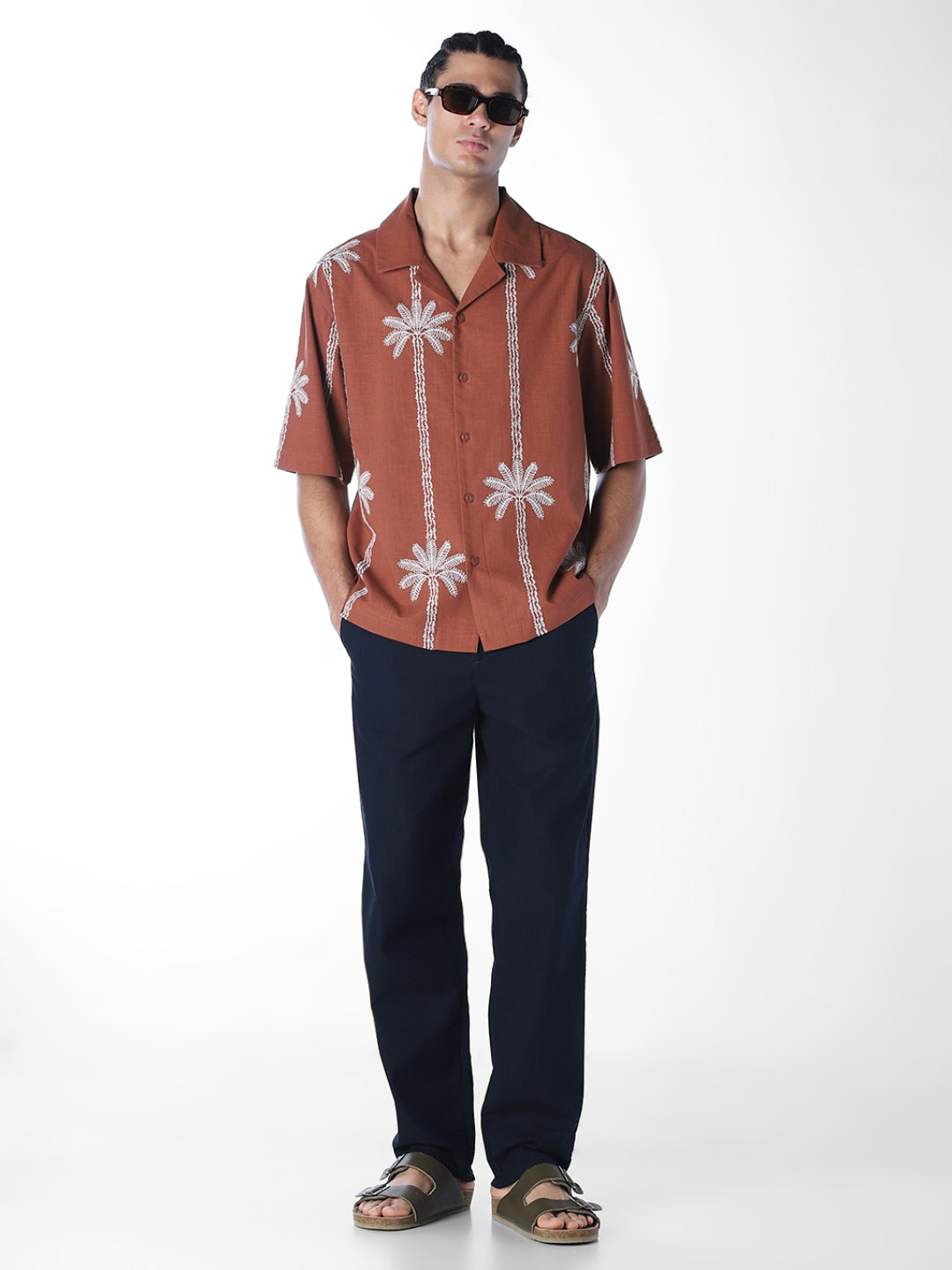 Rust Embroidered Oversized Shirt