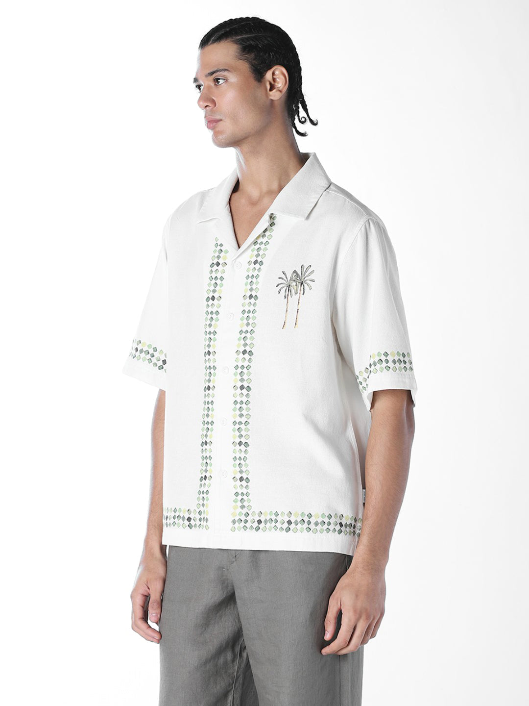 Palm Tree Embroidered Oversized Shirt
