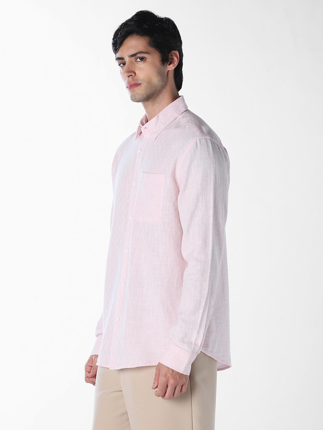 Textured Weave Full Sleeves Shirt - Light Pink
