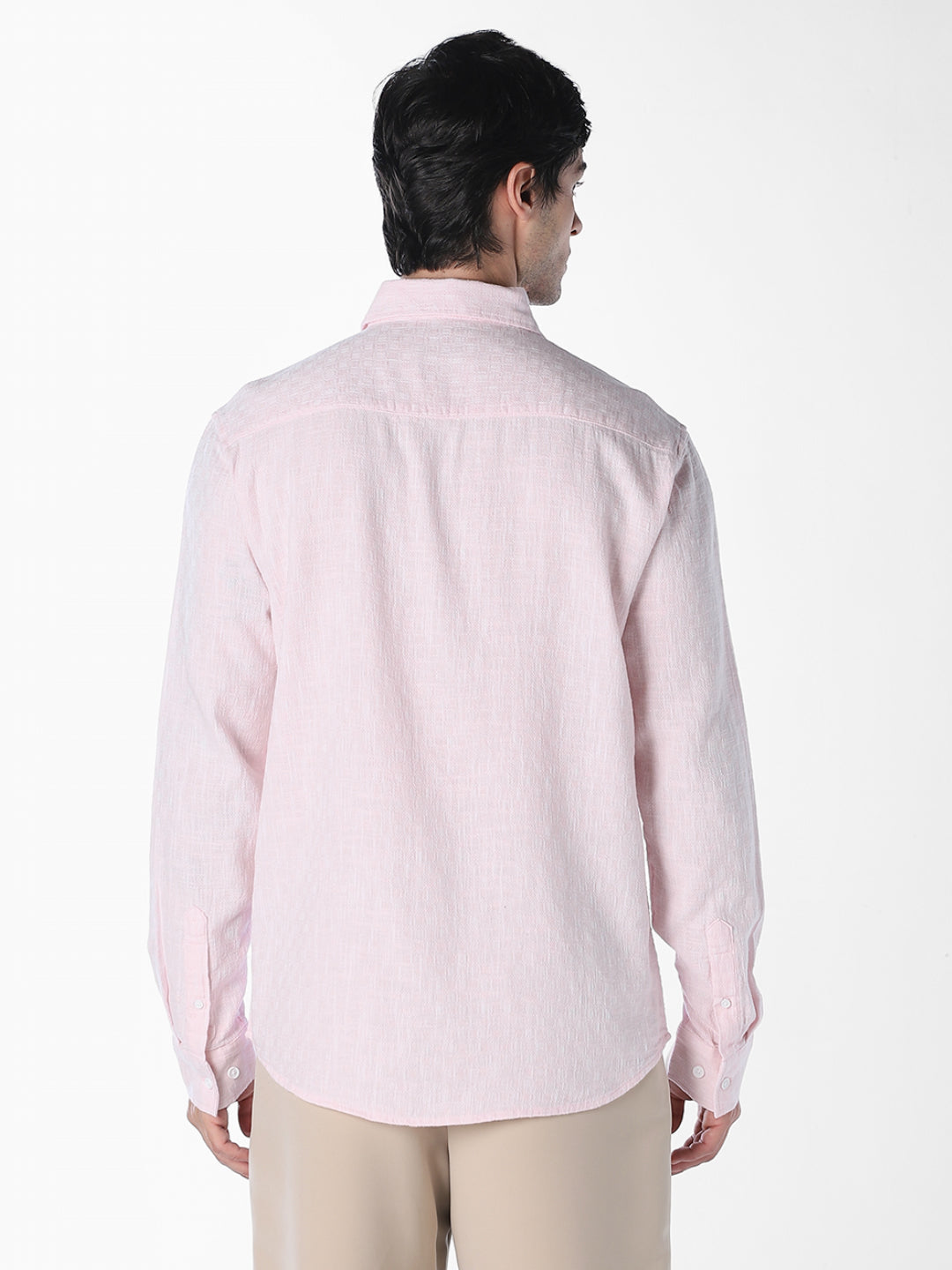 Textured Weave Full Sleeves Shirt - Light Pink