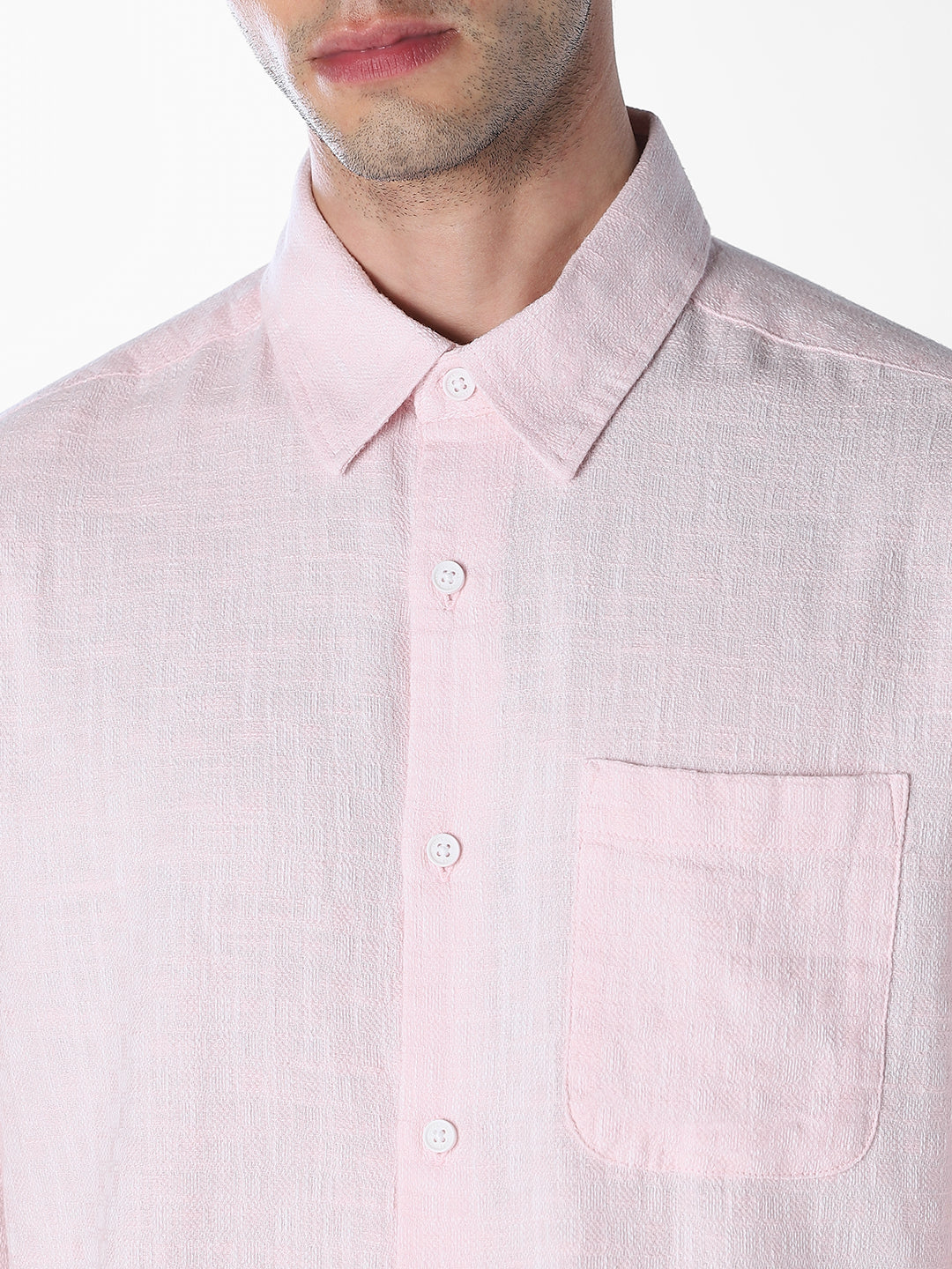 Textured Weave Full Sleeves Shirt - Light Pink