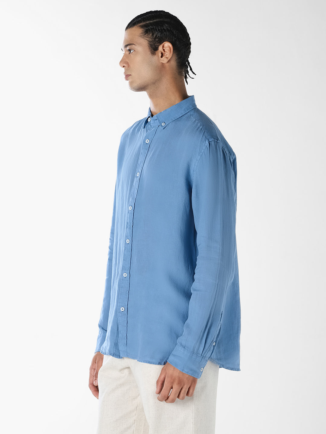 Blue Linen Full Sleeves Shirt