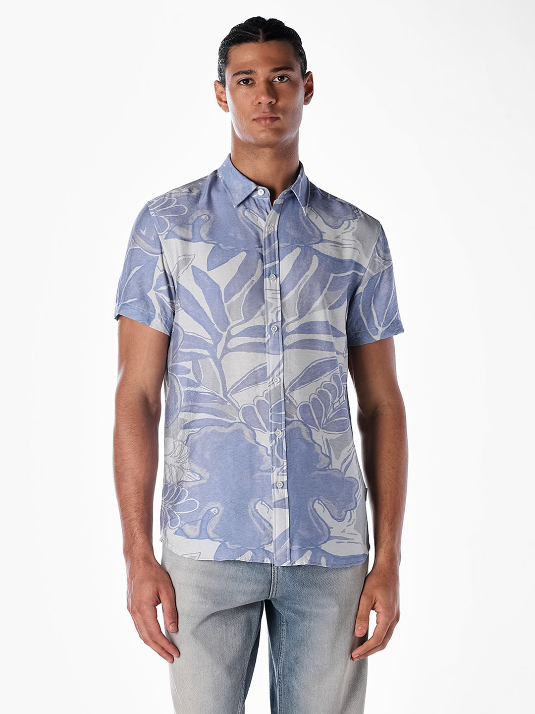 Blue Floral Comfort Fit Shirt