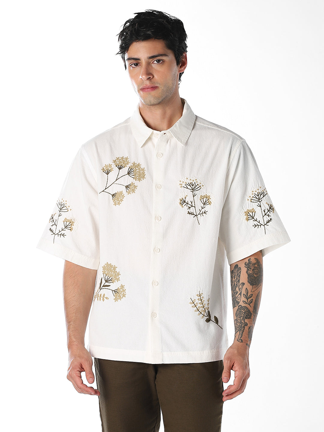 White Oversized Embroidered Shirt