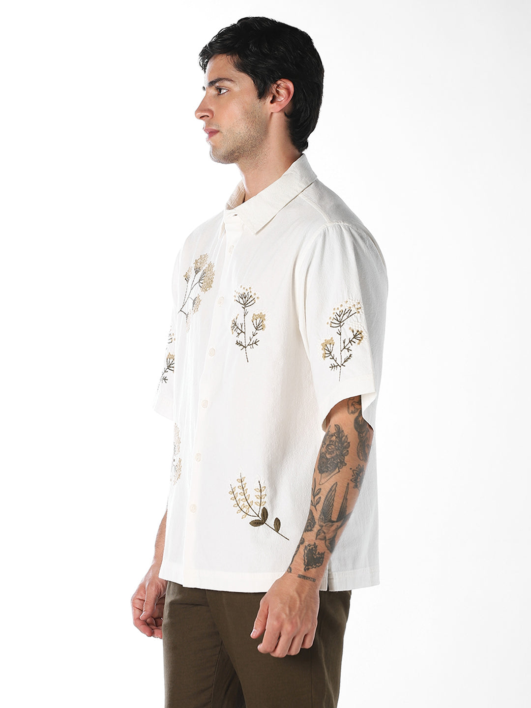 White Oversized Embroidered Shirt