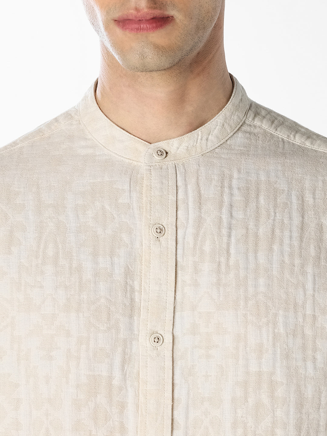 Beige Jacquard Cotton Shirt