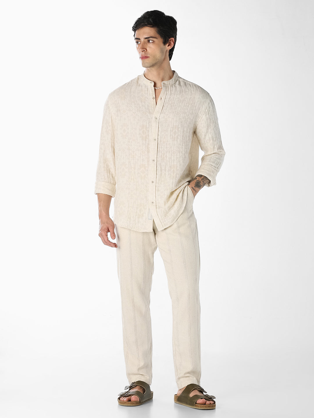 Beige Jacquard Cotton Shirt