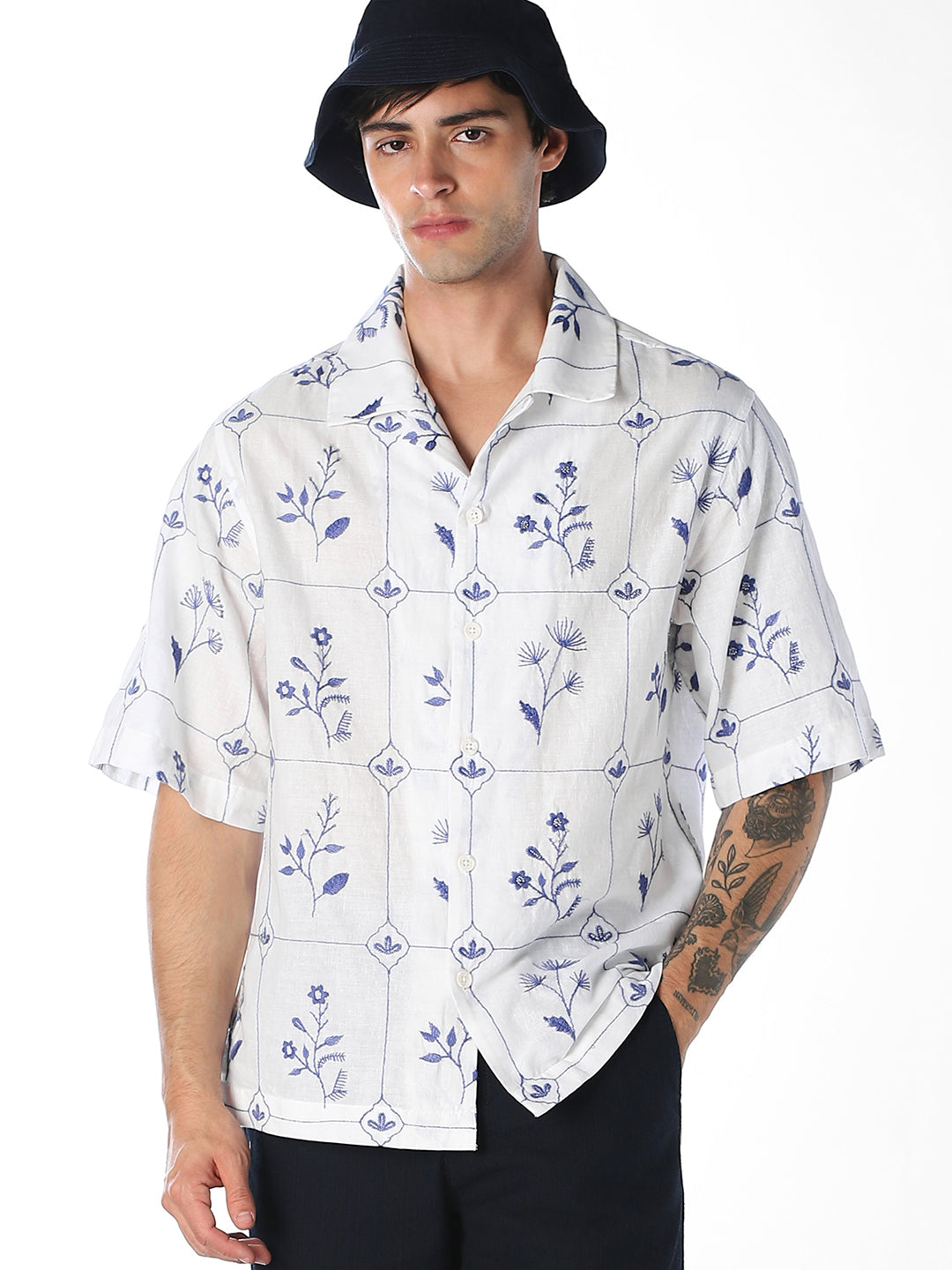 Floral Embroidered Oversized Shirt