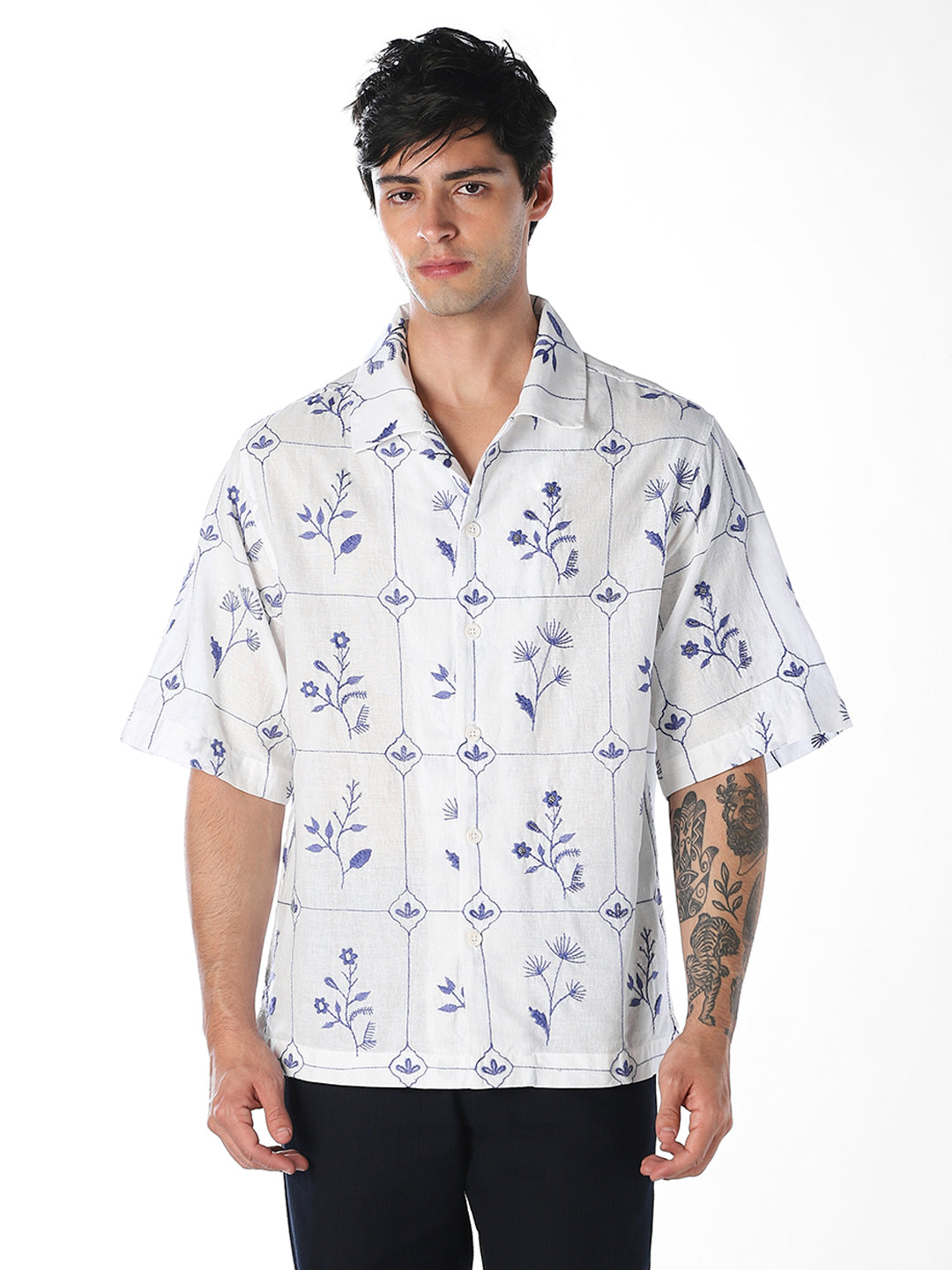 Floral Embroidered Oversized Shirt