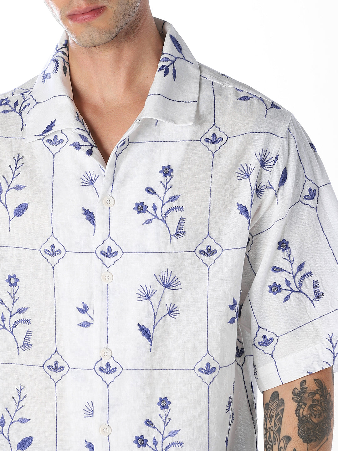 Floral Embroidered Oversized Shirt