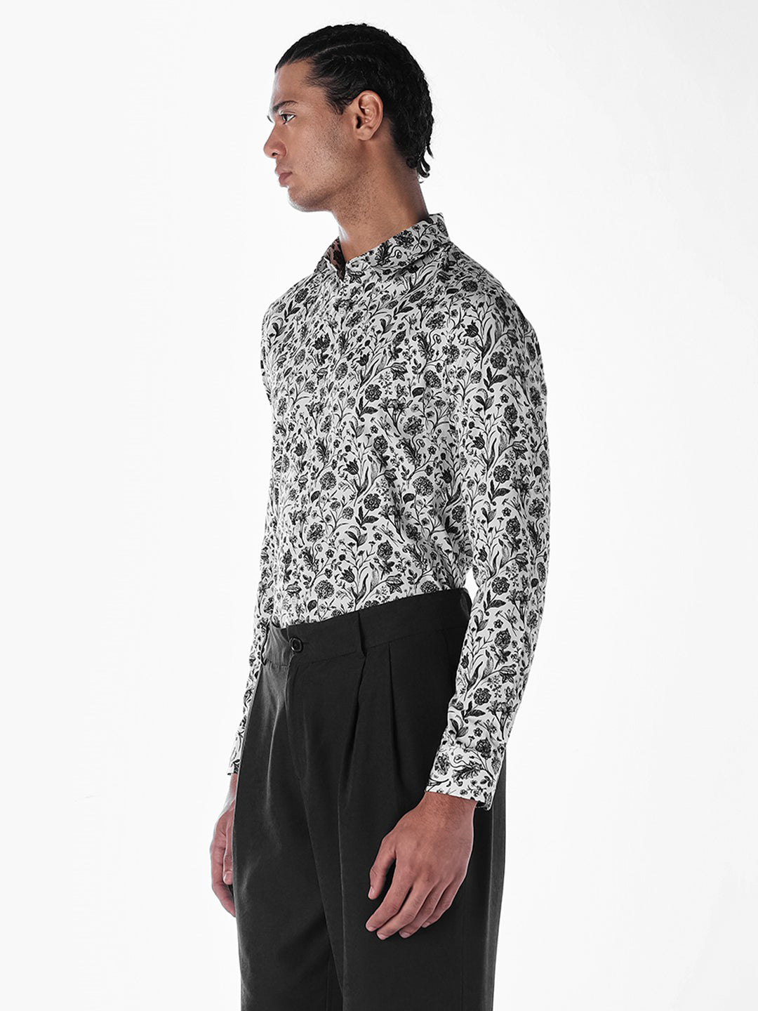 White Printed Cotton Slim Fit Shirt